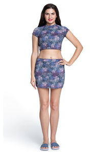 Cap Sleeves Padded Crop Top - Dark Floral Pr thumbnail 4