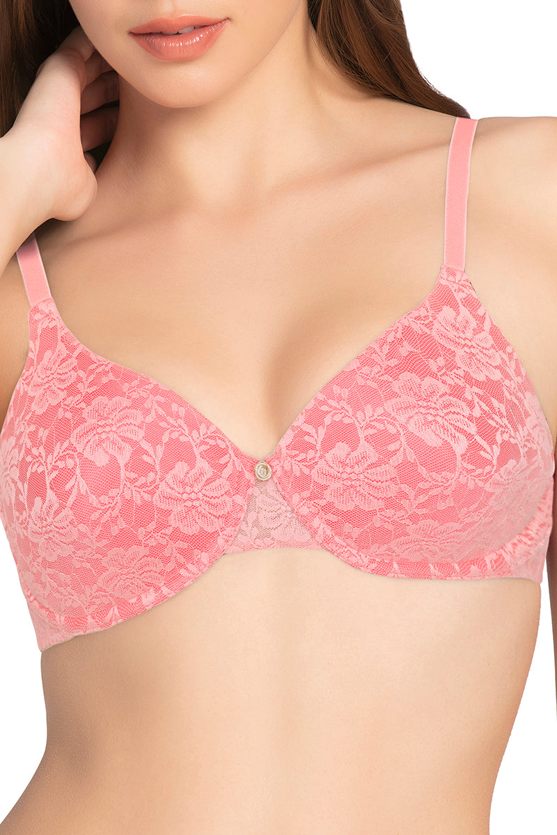 Lace Dream Padded Wired Lace Bra - Salmon Rose_Sun.C - Image 4 of 4