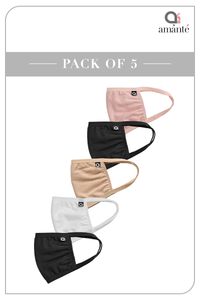 Soft Cotton Antimicrobial Mask (Pack of 5) - Black Soot - Arctic White - Fawn Beige - Black Soot - Mystical Rose thumbnail 1