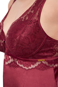 Eternal Bliss Satin Lace Babydoll - Red Berry thumbnail 4