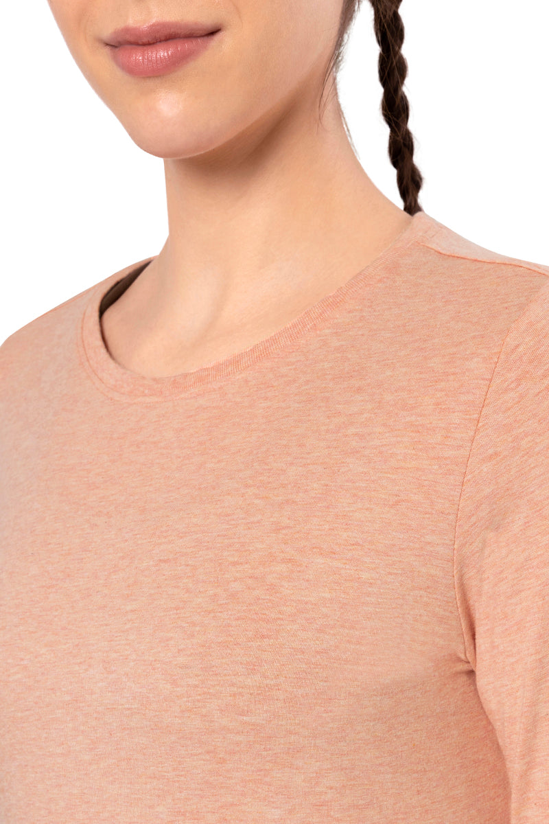 Essential Long Sleeve Round Neck T-Shirt - Peach Blossom Marl