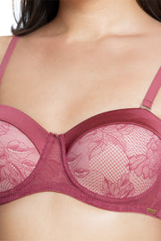 Satin Touch Strapless Padded wired Lace Bra - Autumn Rose