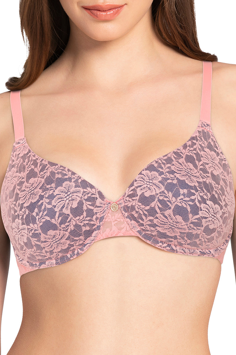 Lace Dream Padded Wired Lace Bra - Salmon Rose_B.Bell