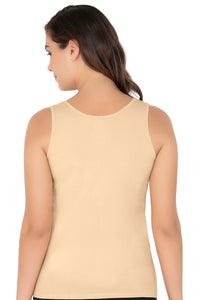 Broad Strapped Body Hugging Cotton Tank Top (Pack of 2) - Nude-White thumbnail 4