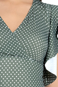 Ruffle Sleeve One Piece Swimwear - Olive-Polka-Pr thumbnail 4