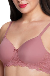 Lace Elegance Padded Non-Wired Bra  - Dusty Rose thumbnail 4