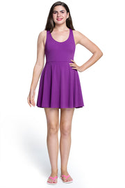 Round Neck Padded Swim Dress - Grape Glow