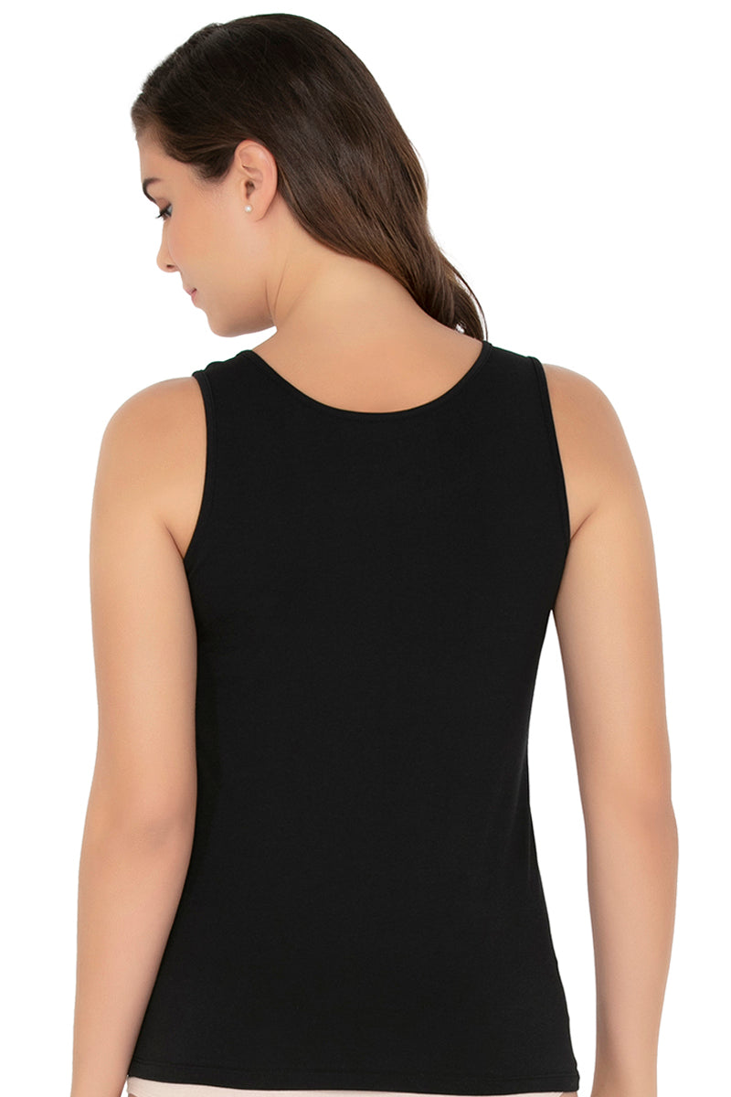 Broad Strapped Body Hugging Cotton Tank Top (Pack of 2) - Black-Nude