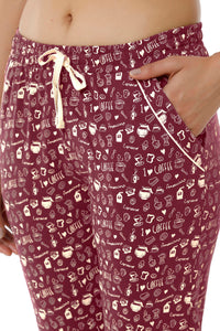 Full Length PJ Bottom - Burgundy Coffee Print thumbnail 4