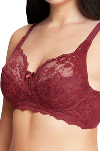 Cotton Lace Support Non Padded Non-Wired Bra - Port Wine thumbnail 4