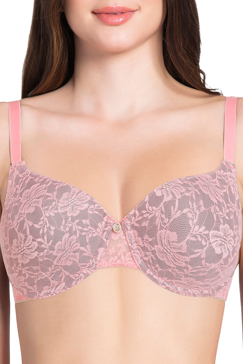 Lace Dream Padded Wired Lace Bra - Salmon Rose_Mink