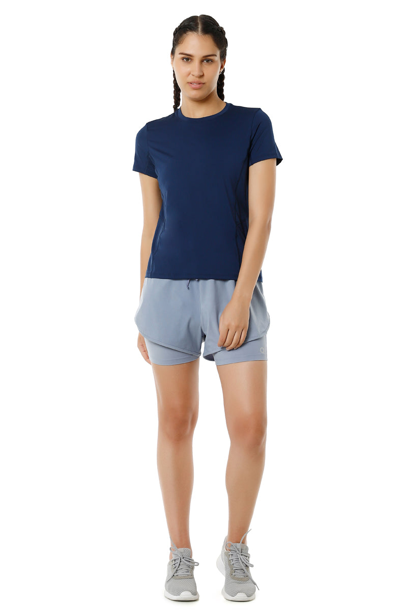 Flaunt Short Sleeve Round Neck Workout T-Shirt - Pageant Blue