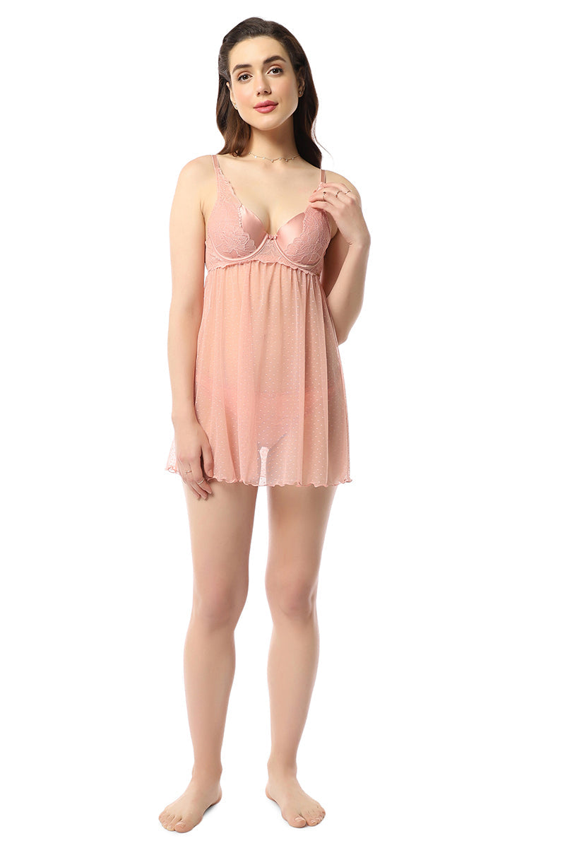 Eternal Bliss Padded Wired Babydoll - Mellow Rose