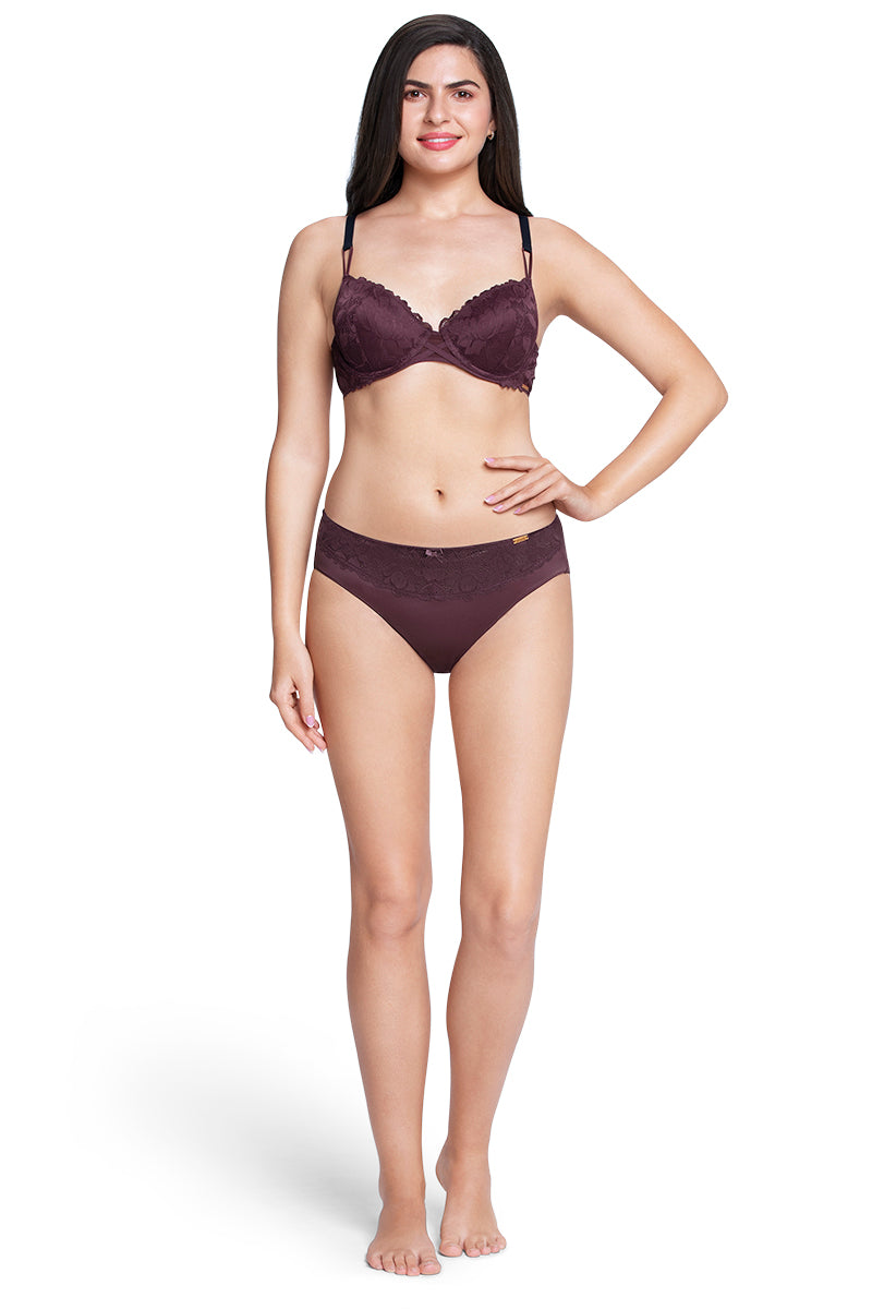 Lace Low Rise Seamed Bikini Panty - Fig