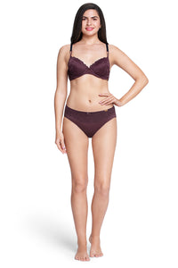 Lace Low Rise Seamed Bikini Panty - Fig thumbnail 5