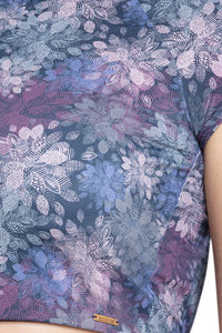 Cap Sleeves Padded Crop Top - Dark Floral Pr thumbnail 5