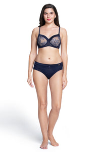 Satin Touch Padded Non-Wired Lace Bra - Evening Blue thumbnail 5