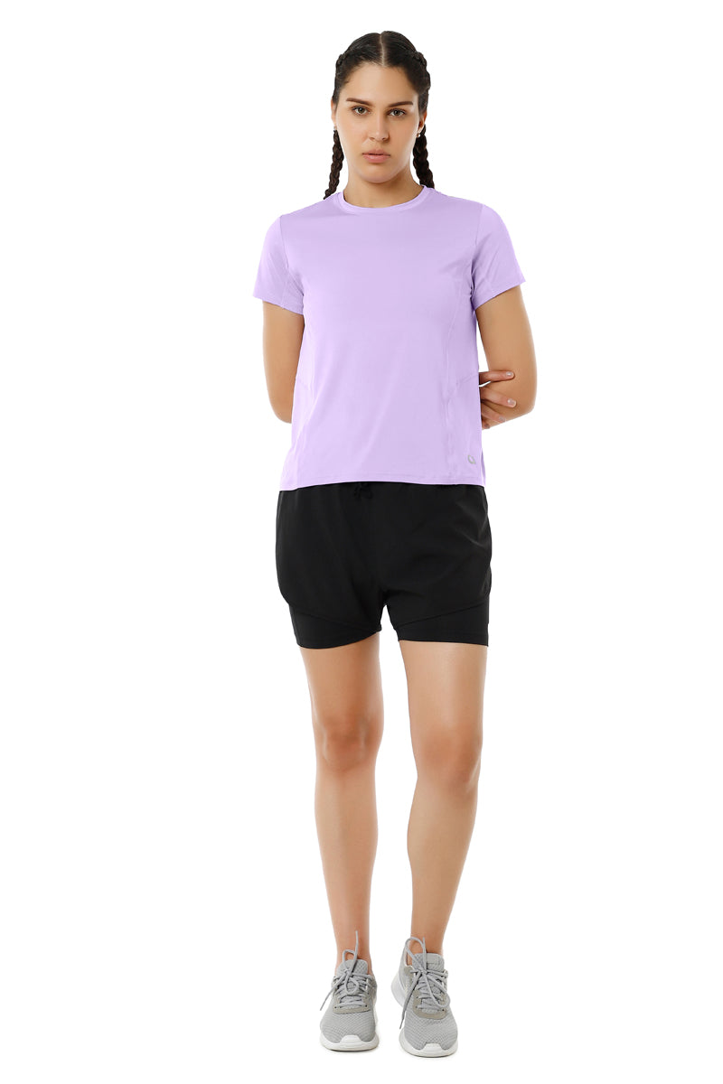 Flaunt Short Sleeve Round Neck Workout T-Shirt - Digital Lavender