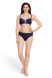 Print Low Rise Seamed Bikini Panty - Evening Blue