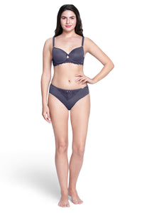 Strappy Bliss Solid Padded wired Lace Bra - Graystone thumbnail 5