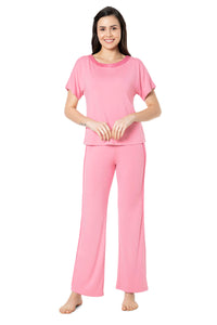 Satin Edge Half Sleeve Round Neck Sleep Top - Cashmere Rose thumbnail 5