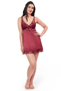 Eternal Bliss Satin Lace Babydoll - Red Berry thumbnail 5