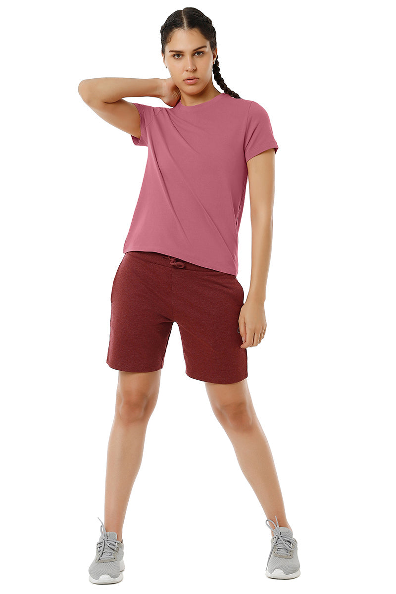 Essential Basic Short Sleeve Round Neck T-Shirt - Heather Rose