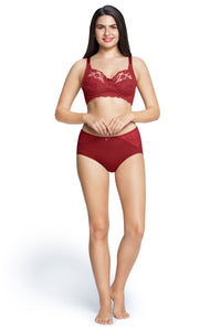 Cotton Lace Support Non Padded Non-Wired Bra - Port Wine thumbnail 5