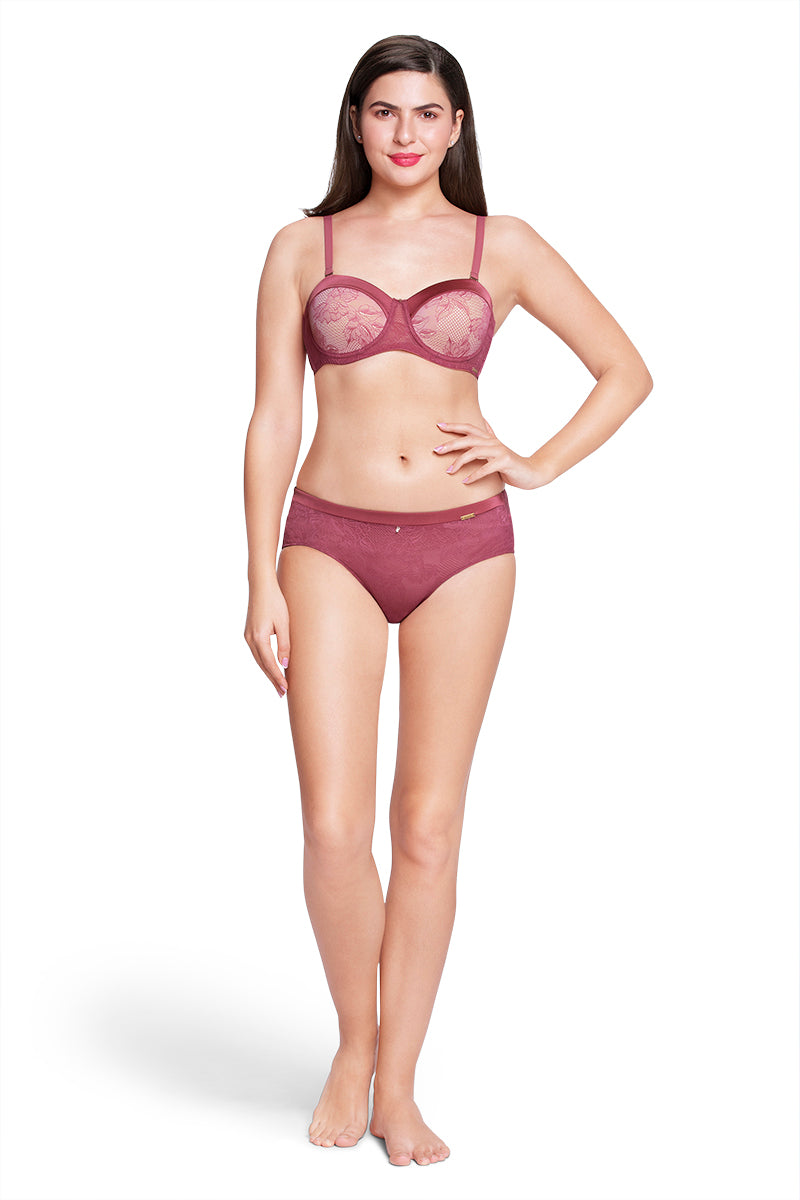 Lace Low Rise Seamed Hipster Panty - Autumn Rose