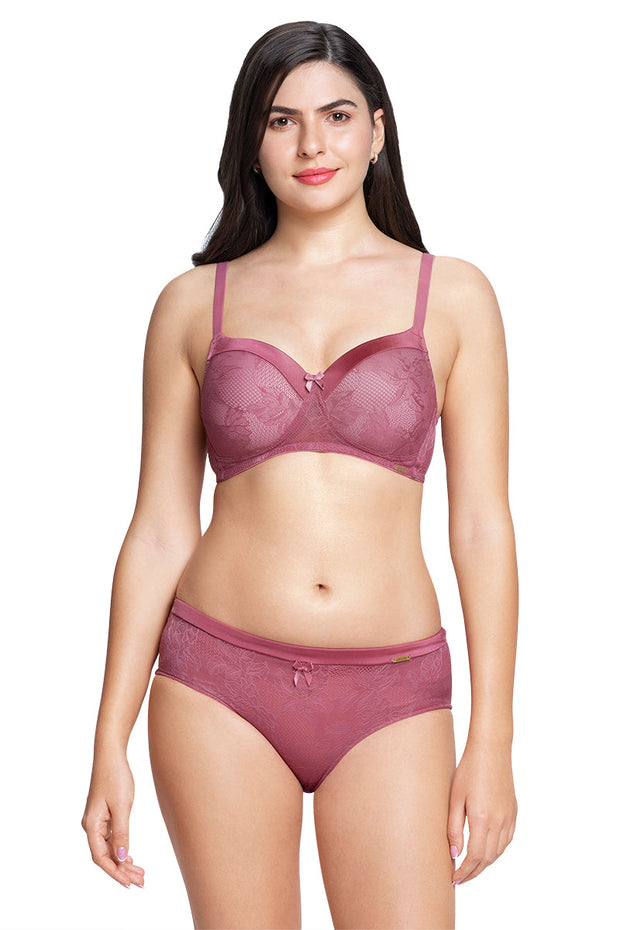 Satin Touch Padded Non-Wired Lace Bra - Malaga