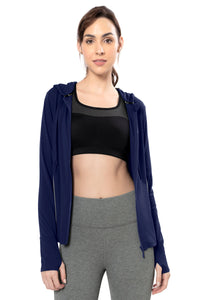 Flaunt Hoodie Full Sleeve Active Jacket - Medieval Blue thumbnail 5