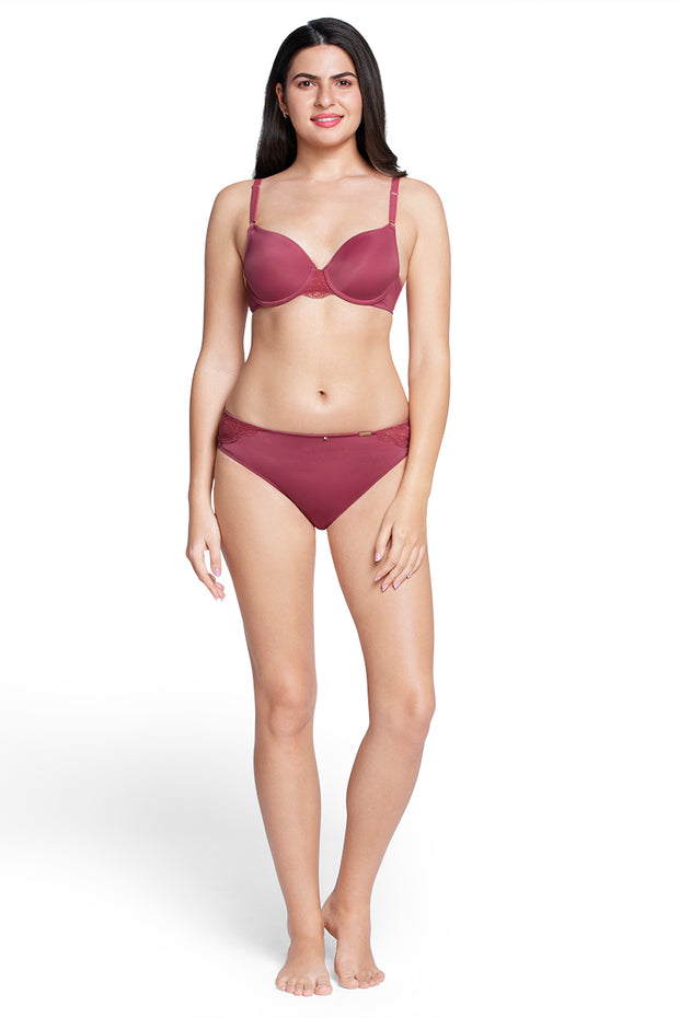 Fantasy Back Solid Padded Wired Lace Bra - Autumn Rose