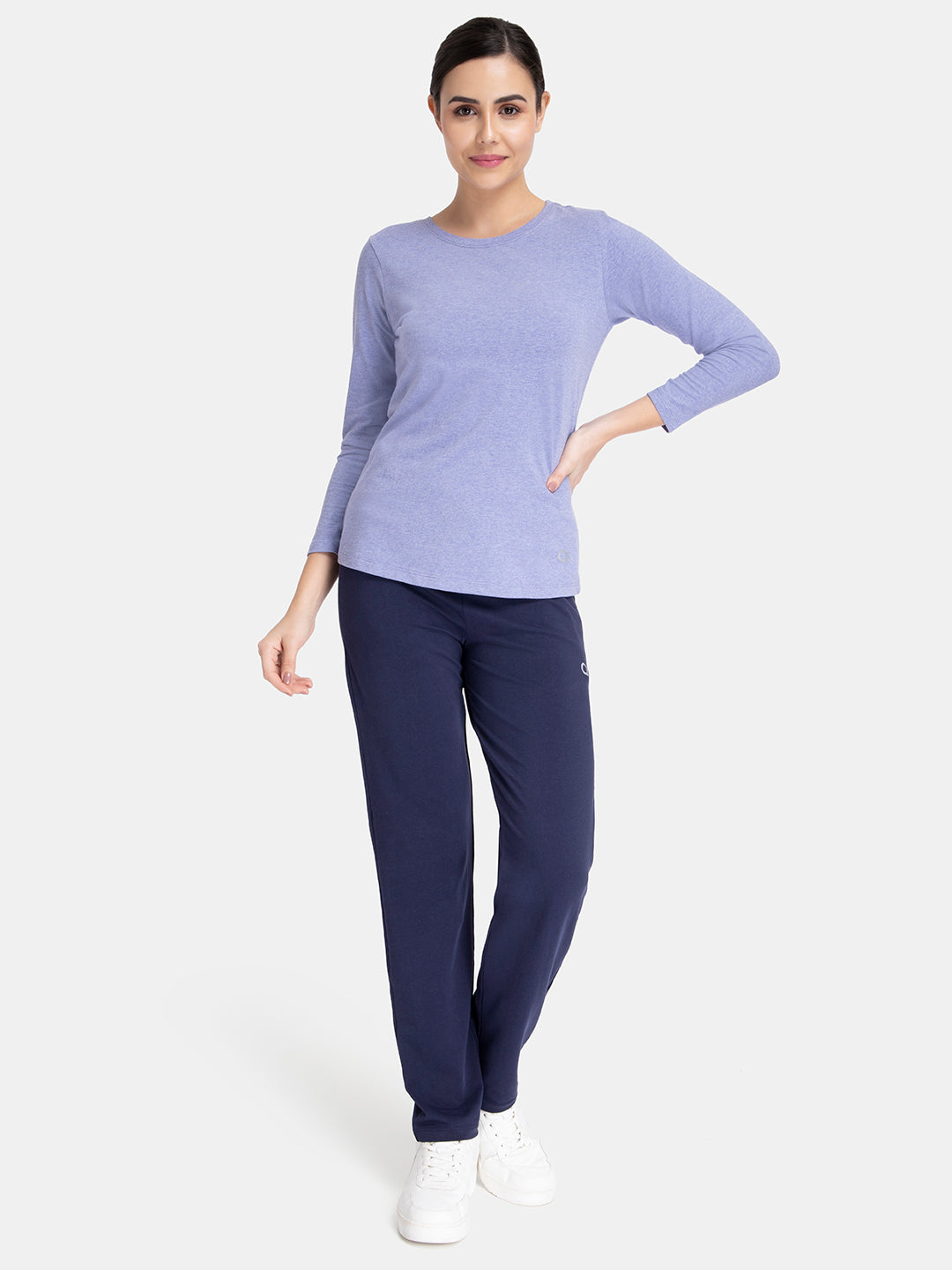 Essential Long Sleeve Round Neck T-Shirt - Infinity Blue Marl