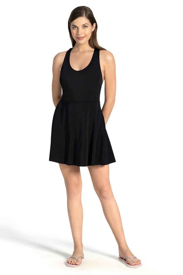 Racer Back Swim Dress - Black