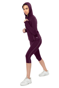 Flaunt Hoodie Full Sleeve Active Jacket - Blackberry Wine thumbnail 6