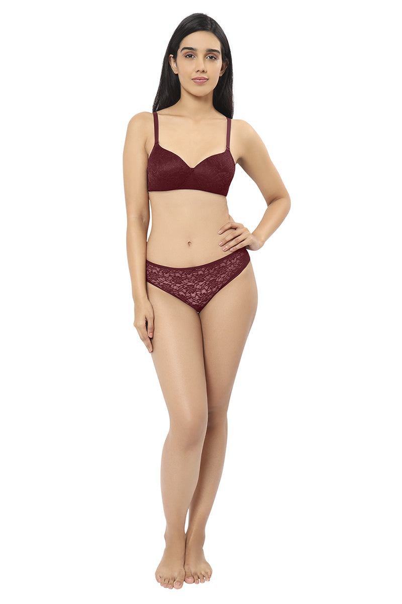 Floral Romance Low Rise Bikini Panty - Maroon - Image 6 of 6