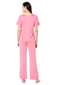 Satin Edge Half Sleeve Round Neck Sleep Top - Cashmere Rose thumbnail 6