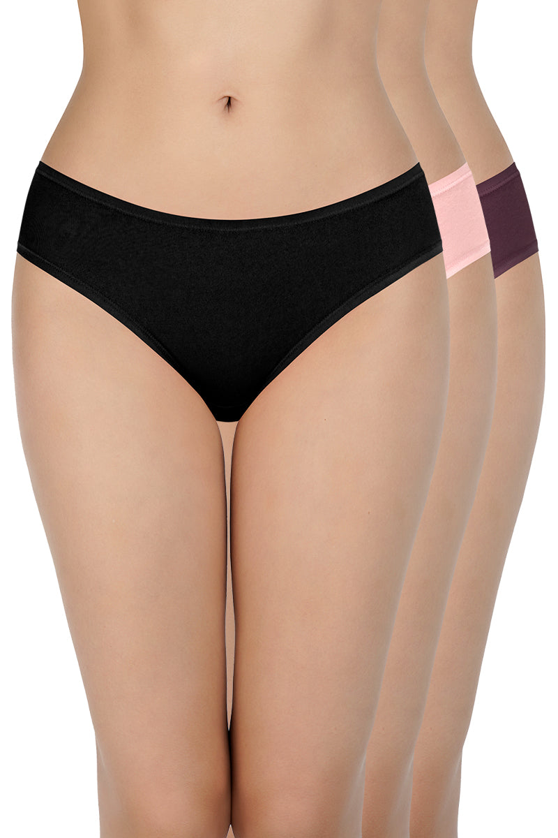 Solid Low Rise Bikini Panties (Pack of 3)