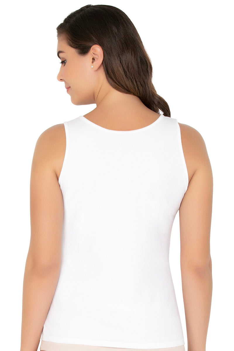 Broad Strapped Body Hugging Cotton Tank Top (Pack of 2) - Nude-White