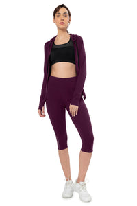 Flaunt Hoodie Full Sleeve Active Jacket - Blackberry Wine thumbnail 7