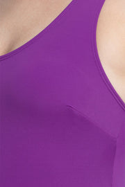 Round Neck Padded Swim Dress - Grape Glow