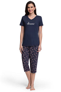 Capri Length Pyjama Bottom - Floral Pr Navy thumbnail 4