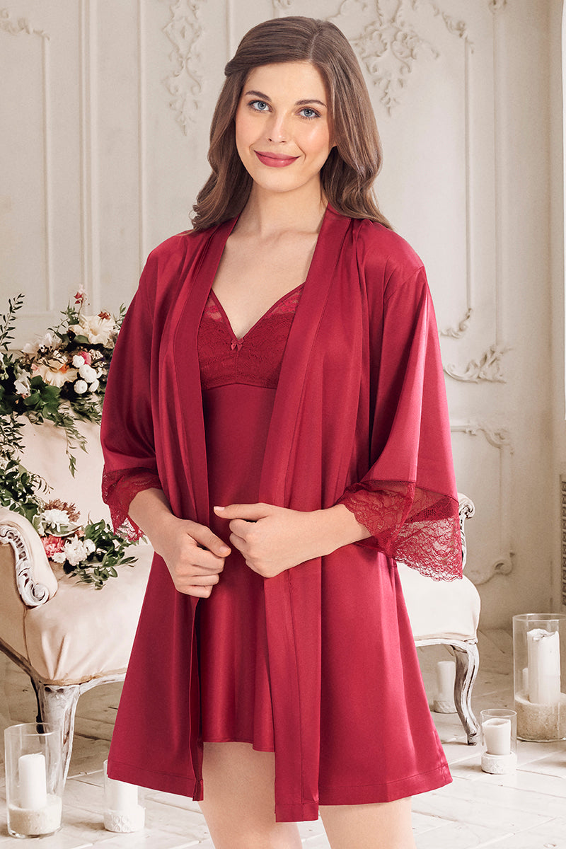 Eternal Bliss Beautiful Dreamer Satin Lace Robe - Henna - Image 1 of 5