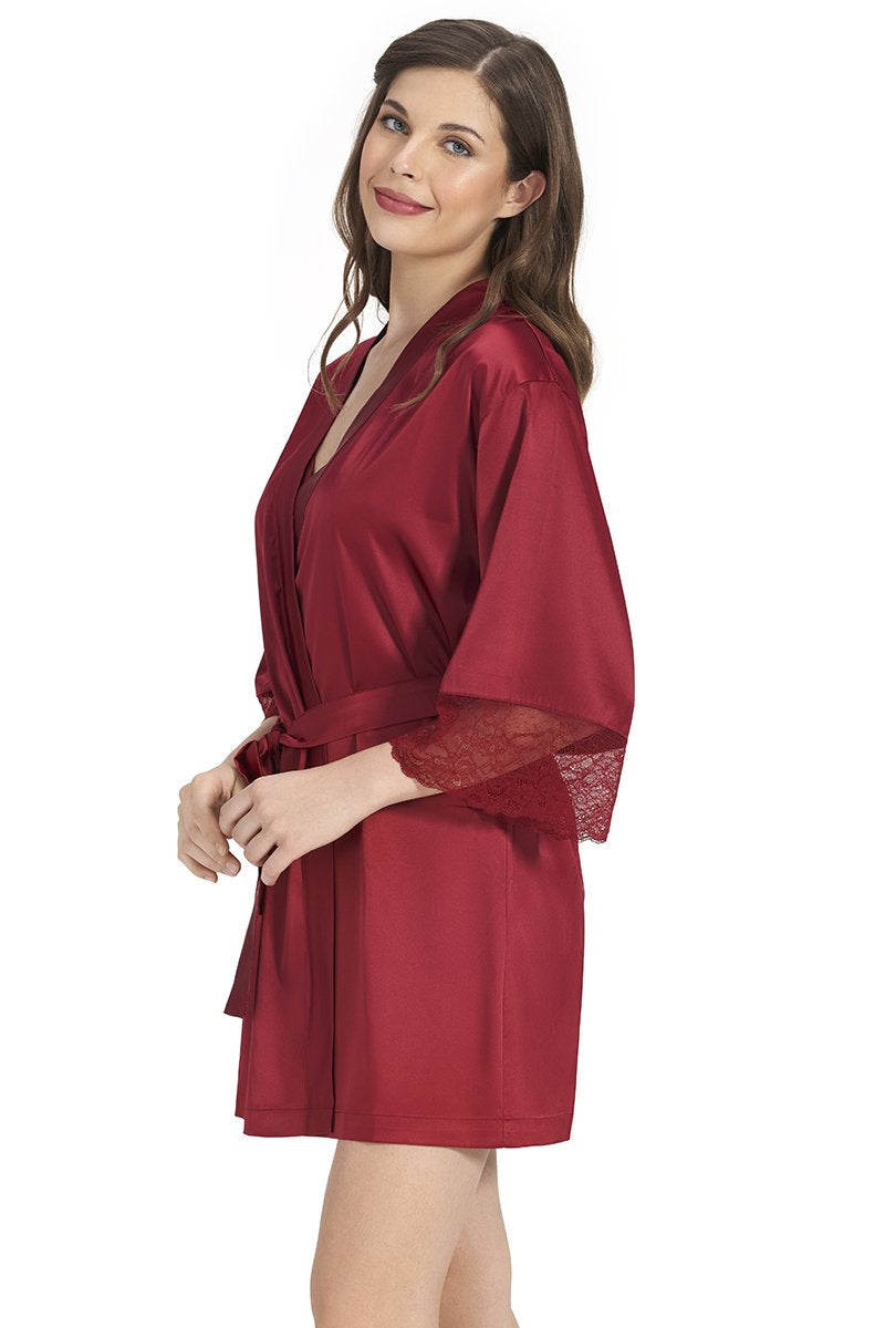 Eternal Bliss Beautiful Dreamer Satin Lace Robe - Henna - Image 3 of 5