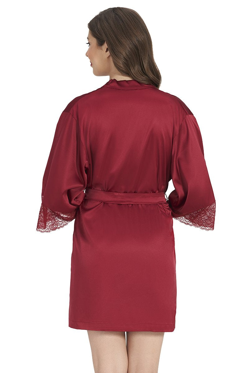 Eternal Bliss Beautiful Dreamer Satin Lace Robe - Henna - Image 4 of 5