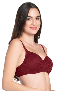 Floral Romance Padded Non-wired Lace Bra - Burgundy Wine Lace thumbnail 3