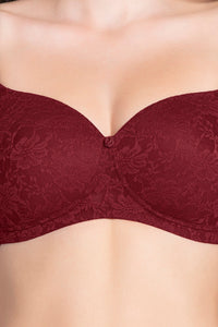 Floral Romance Padded Non-wired Lace Bra - Burgundy Wine Lace thumbnail 4