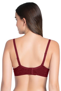 Floral Romance Padded Non-wired Lace Bra - Burgundy Wine Lace thumbnail 5