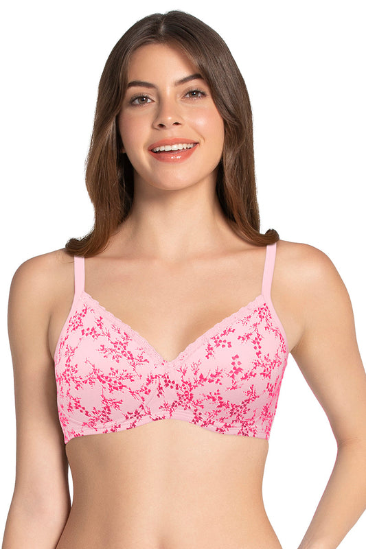 Cotton Casual Padded Non-wired Printed T-shirt Bra - Pink Nectar Pr