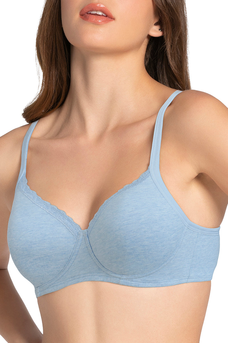 Cotton Casual Padded Non-wired T-shirt Bra - Soft Chambray Marl